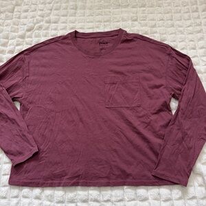 Pact Large Long Sleeve Top Tee Plum Purple Cropped Organic Cotton